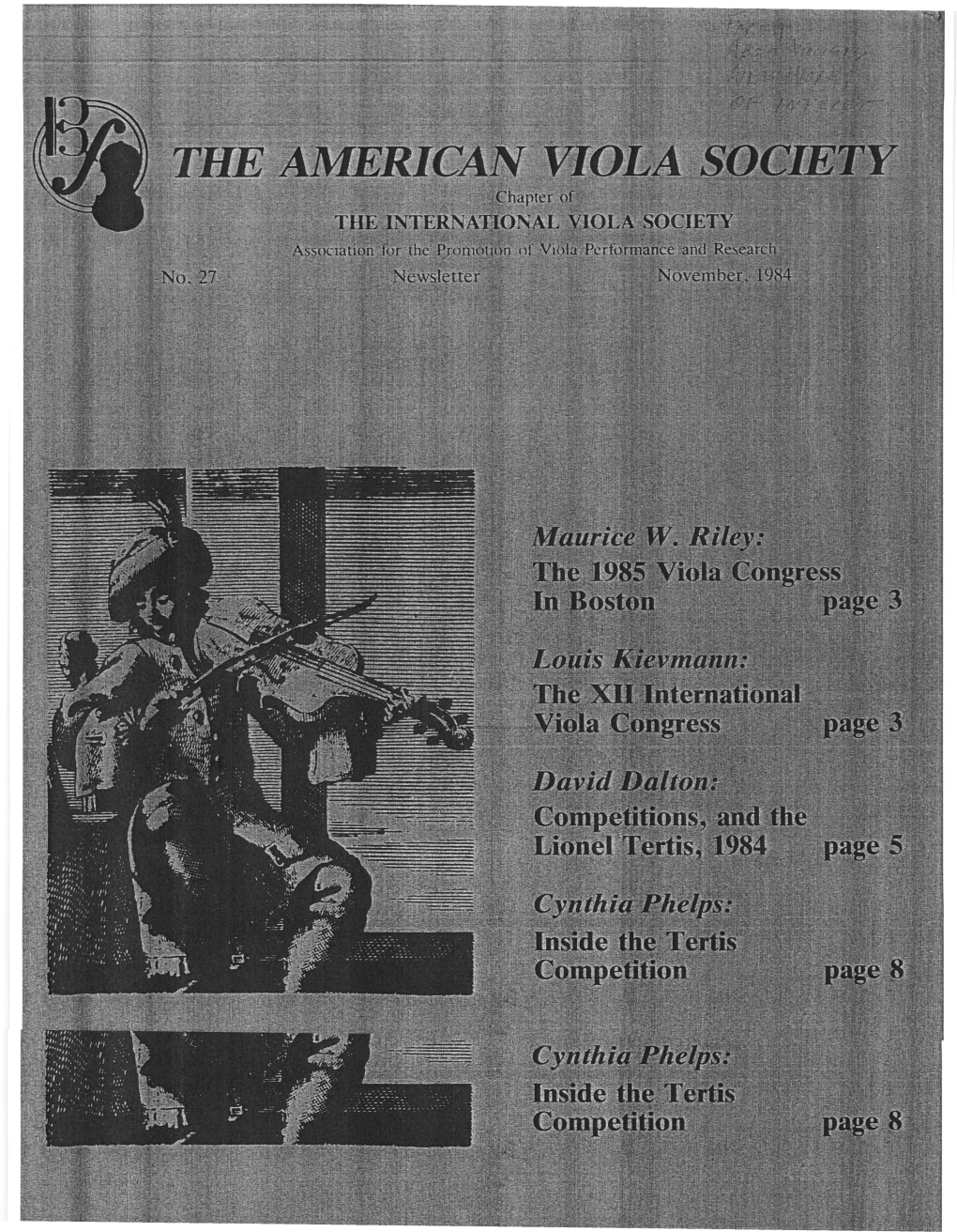 American Viola Society Newsletter No. 27, November 1984