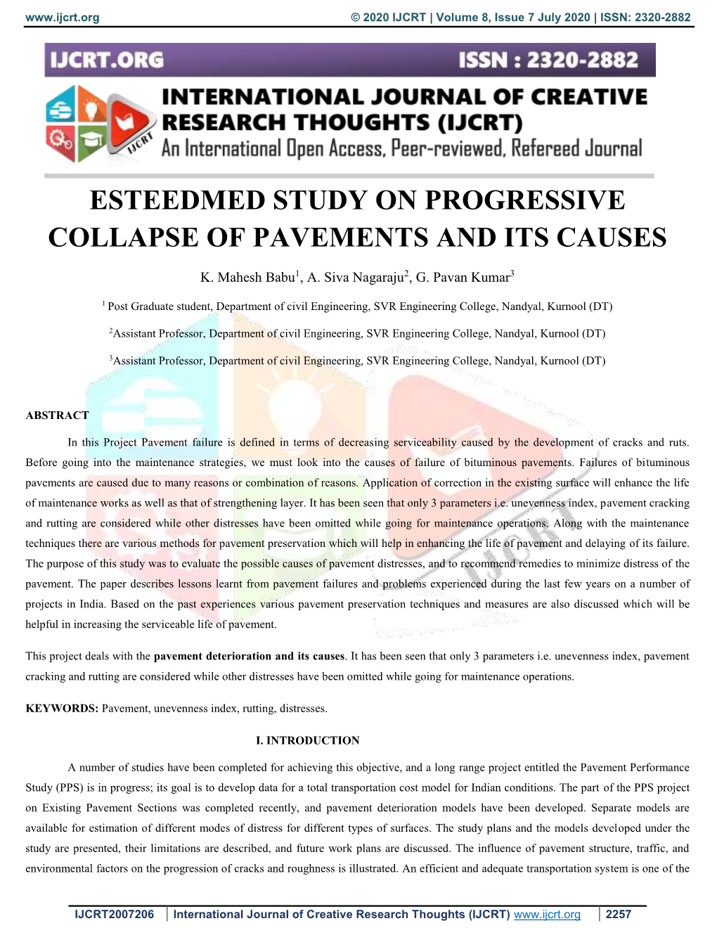 Esteedmed Study on Progressive Collapse of Pavements and Its Causes