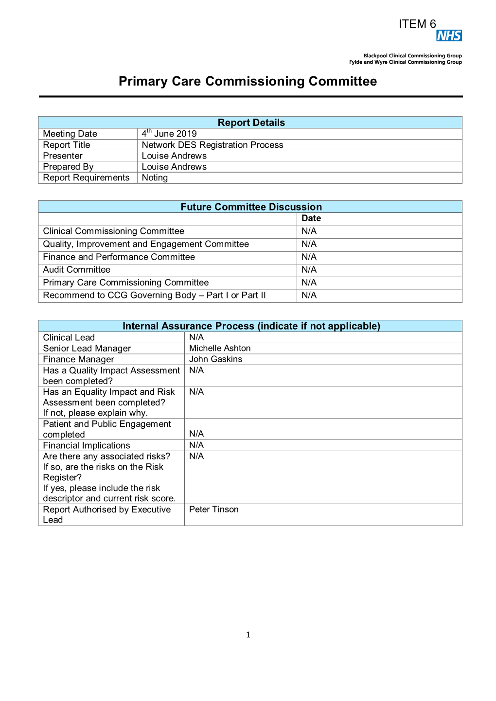 Primary Care Commissioning Committee