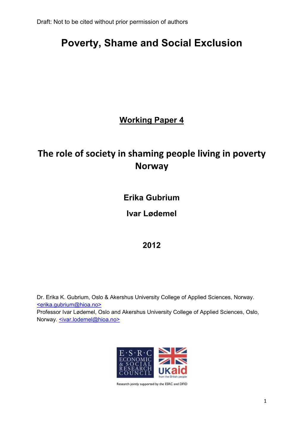 WP4 Public Perceptions of Poverty Norway