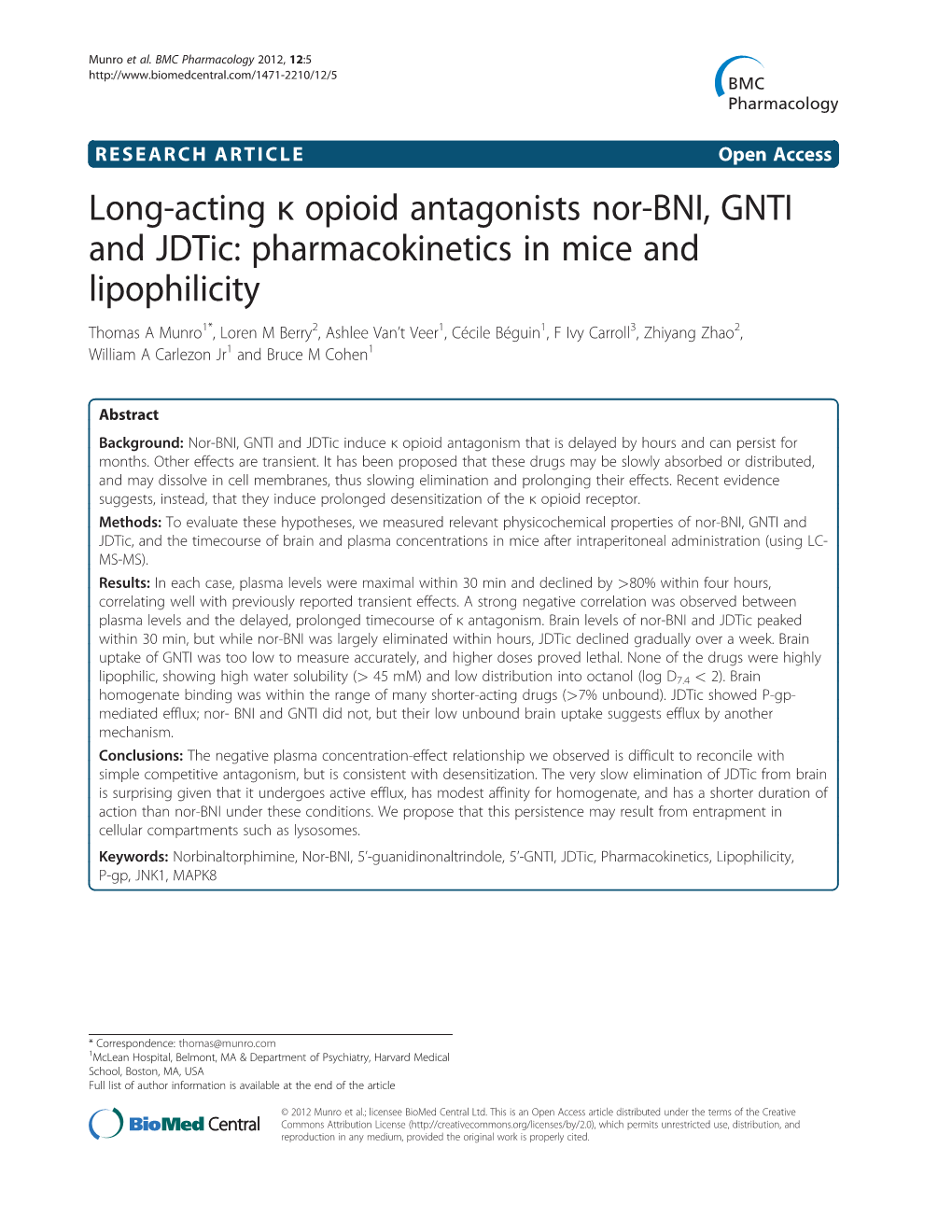 Long-Acting Κ Opioid Antagonists Nor-BNI, GNTI and Jdtic