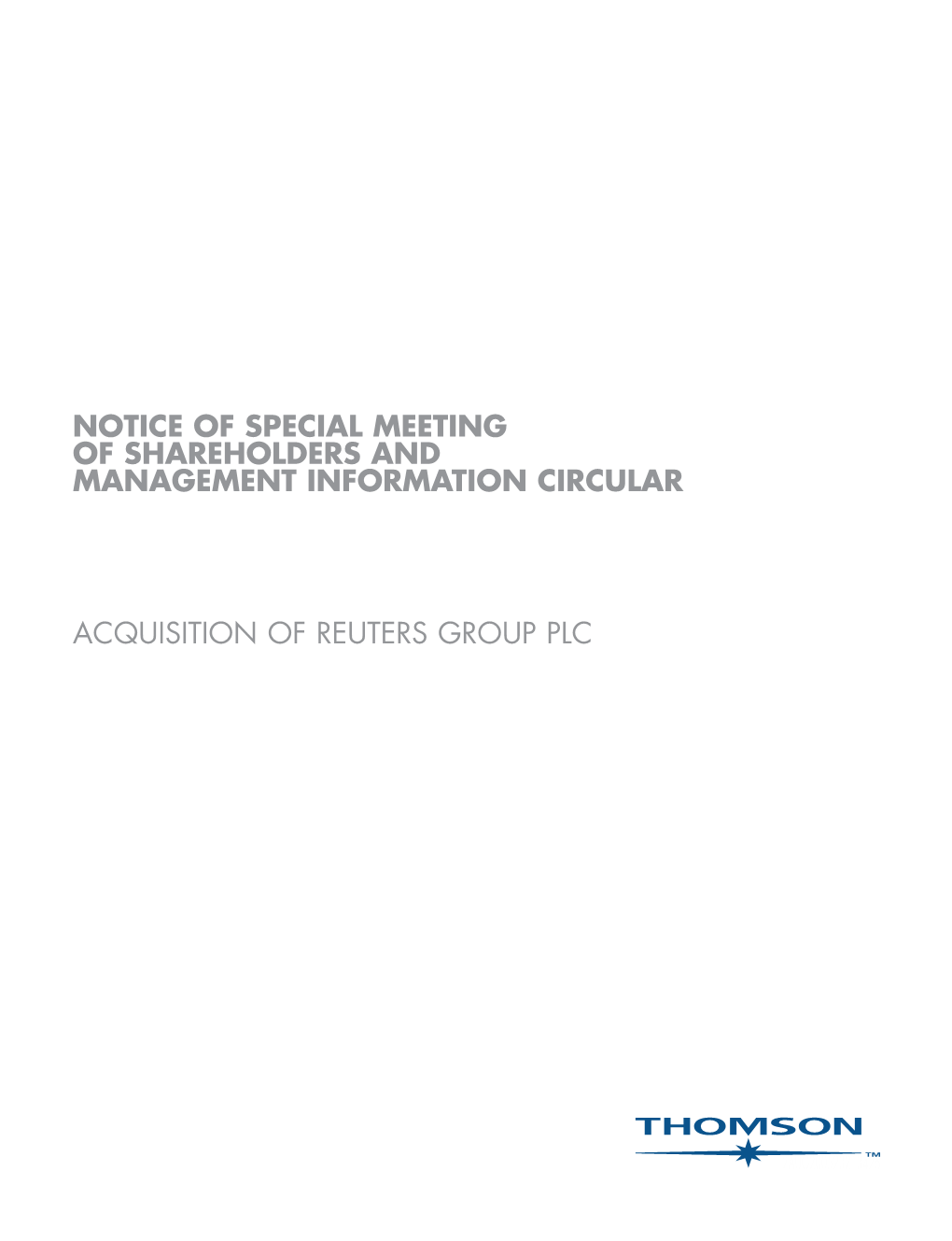 Notice of Special Meeting of Shareholders and Management Information Circular