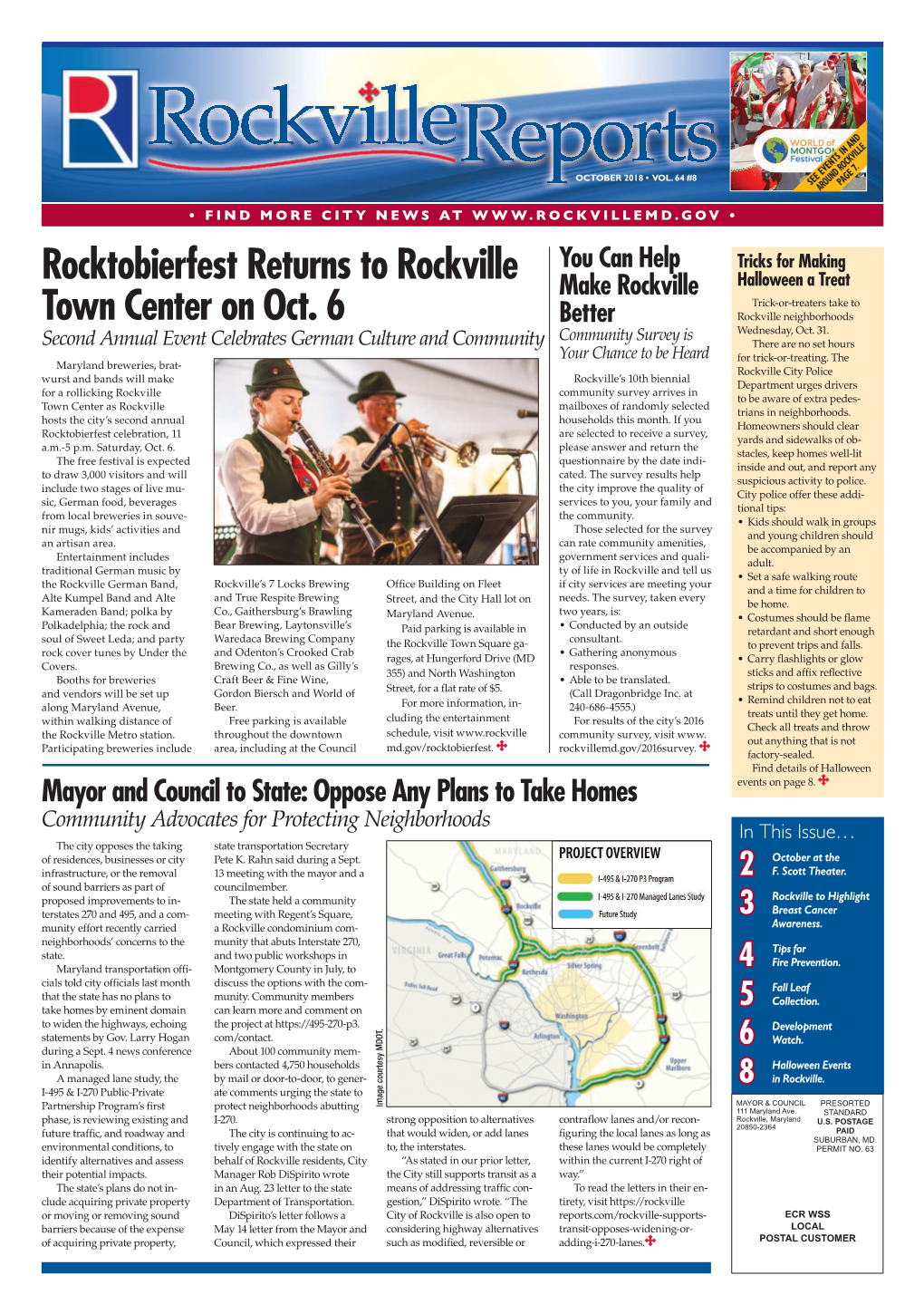OCTOBER 2018 ROCKVILLE REPORTS (Continued from Left Column…) • Send an Email to Mayorand Mayor & Council Planning Commission to Council@Rockvillemd.Gov