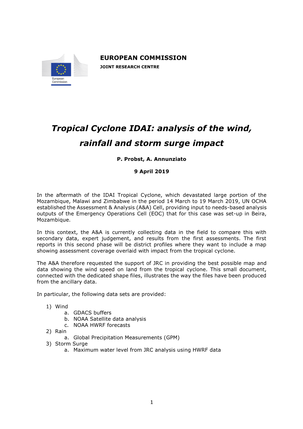 Tropical Cyclone IDAI: Analysis of the Wind, Rainfall and Storm Surge Impact