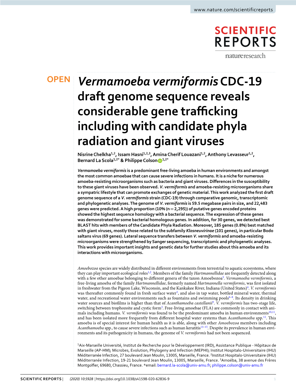 Vermamoeba Vermiformis CDC-19 Draft Genome Sequence Reveals