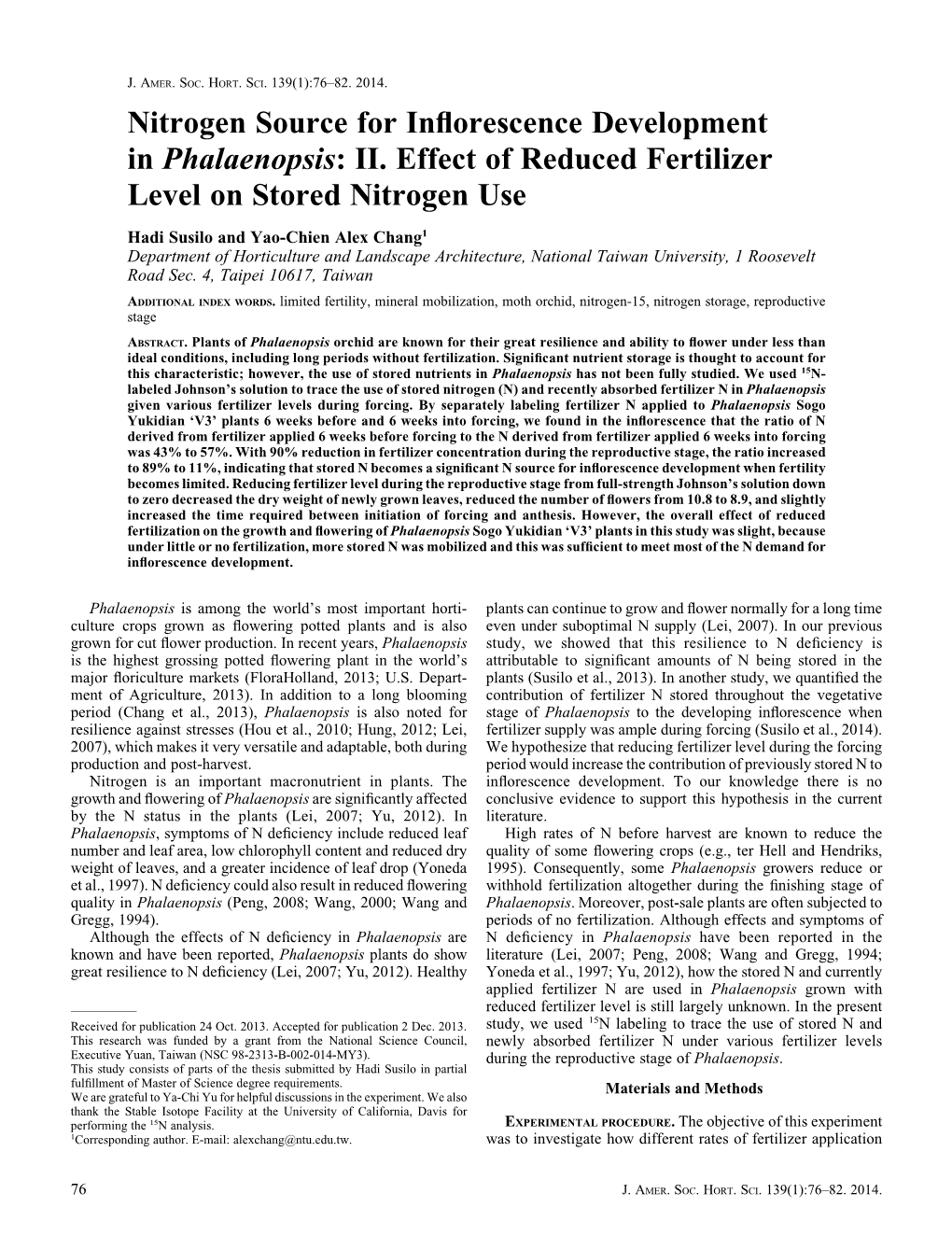 Nitrogen Source for Inflorescence Development in Phalaenopsis: II