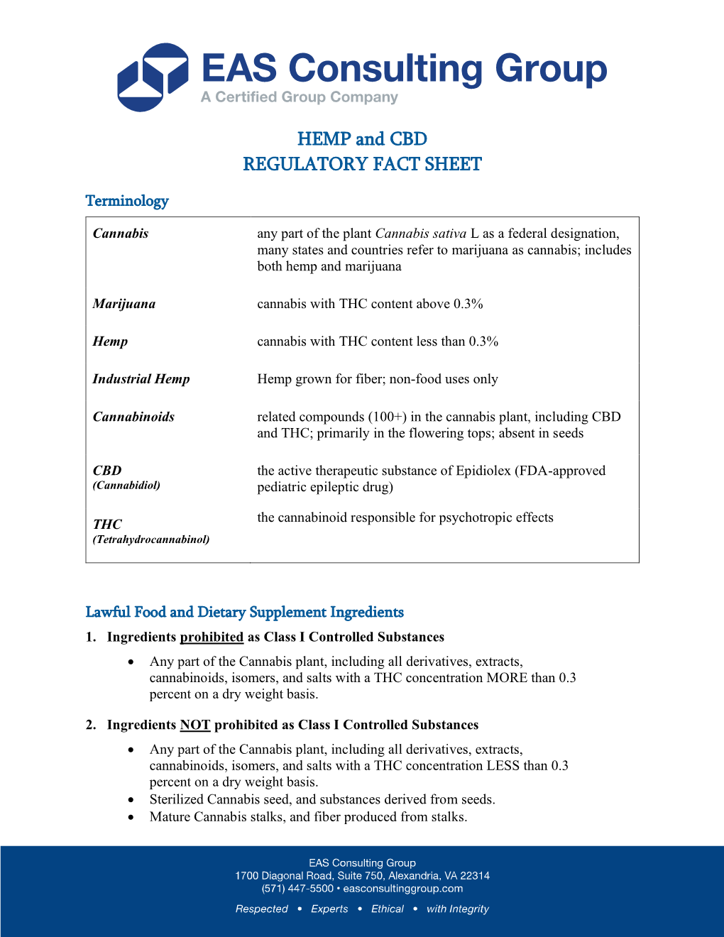 HEMP and CBD REGULATORY FACT SHEET