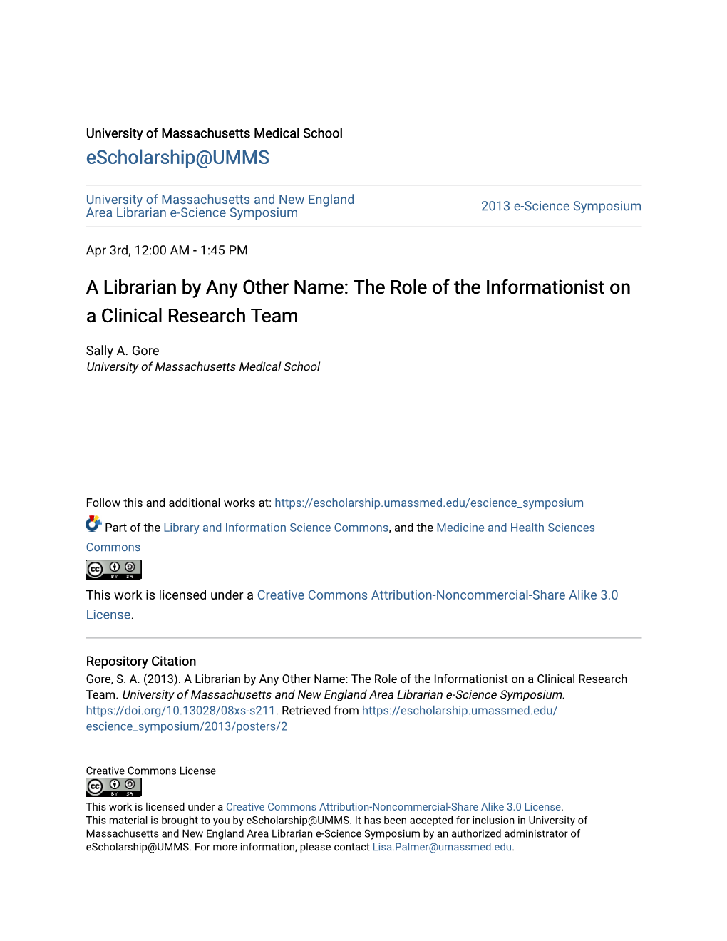 The Role of the Informationist on a Clinical Research Team