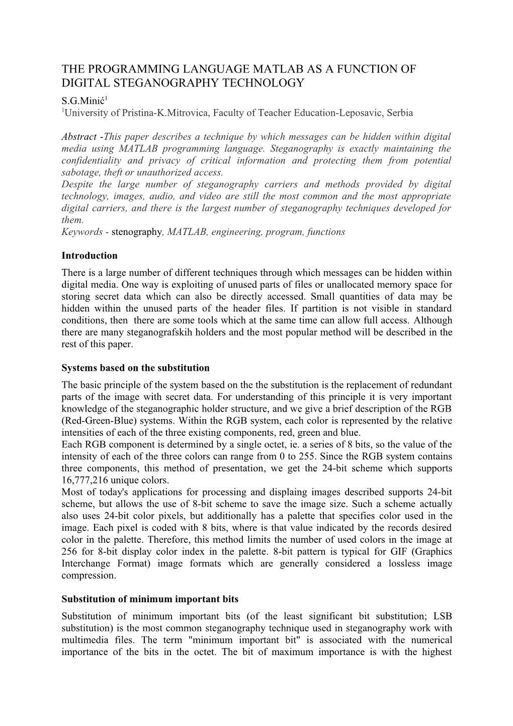 Matlab in Function of Digital Technology of Steganography