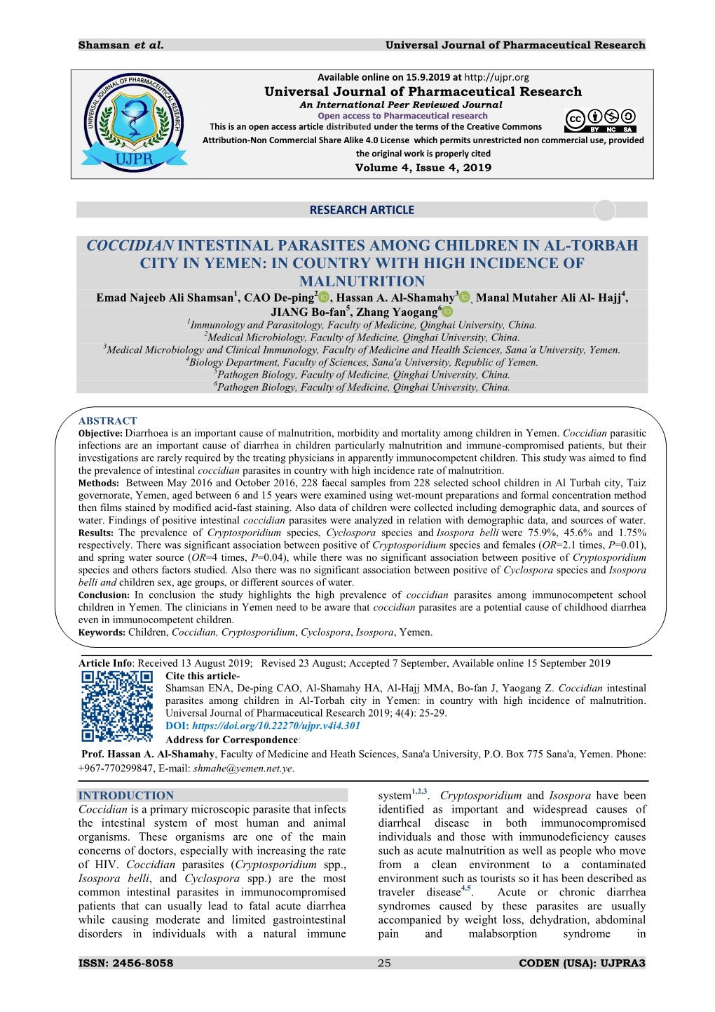 Coccidian Intestinal Parasites