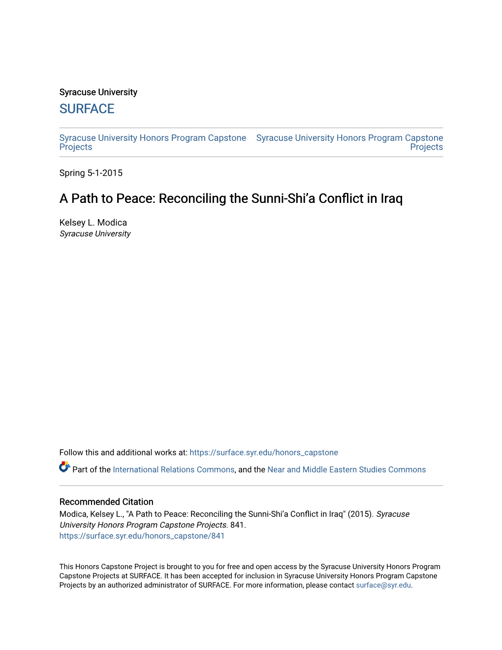 Reconciling the Sunni-Shi'a Conflict in Iraq