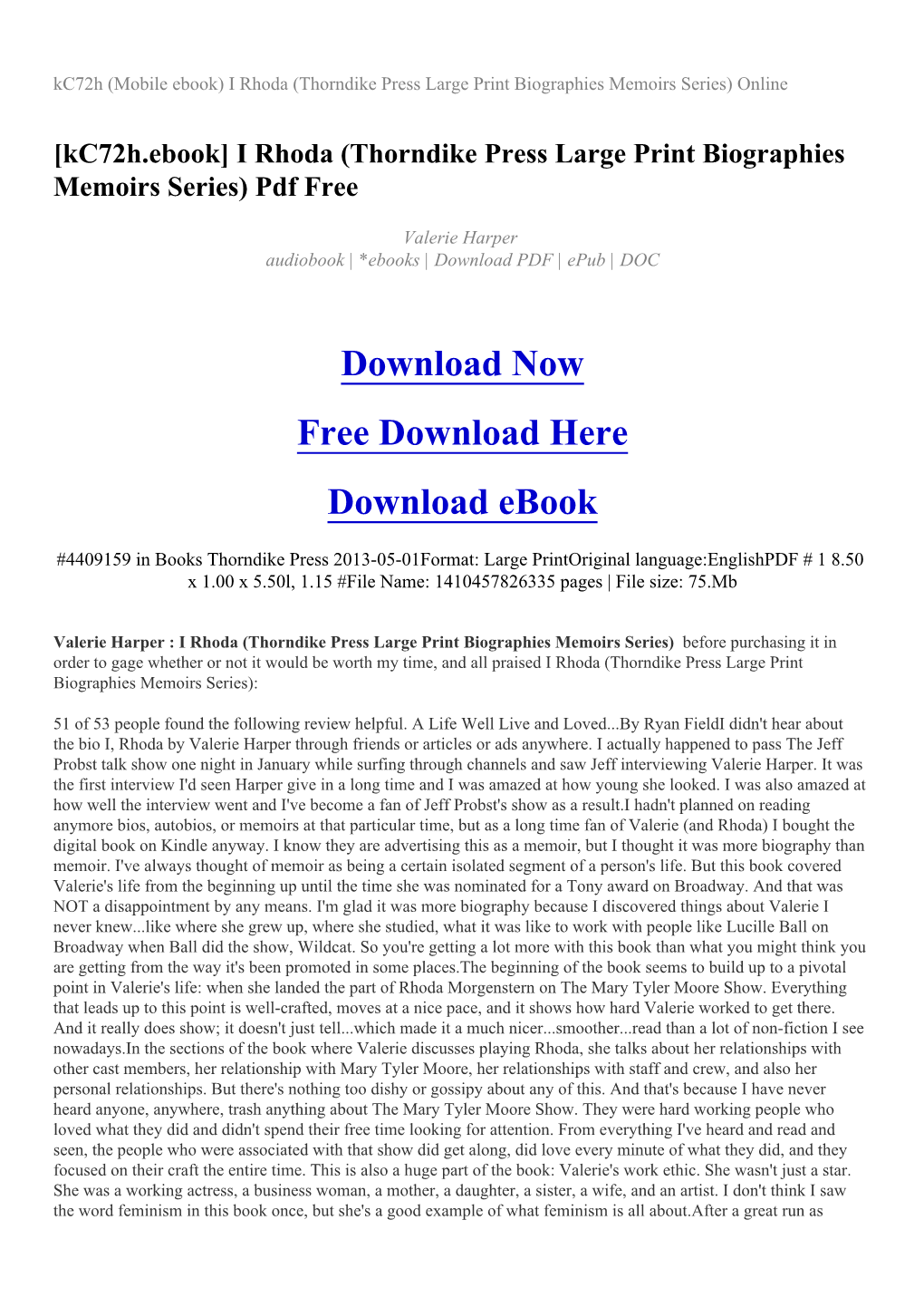 I Rhoda (Thorndike Press Large Print Biographies Memoirs Series) Online