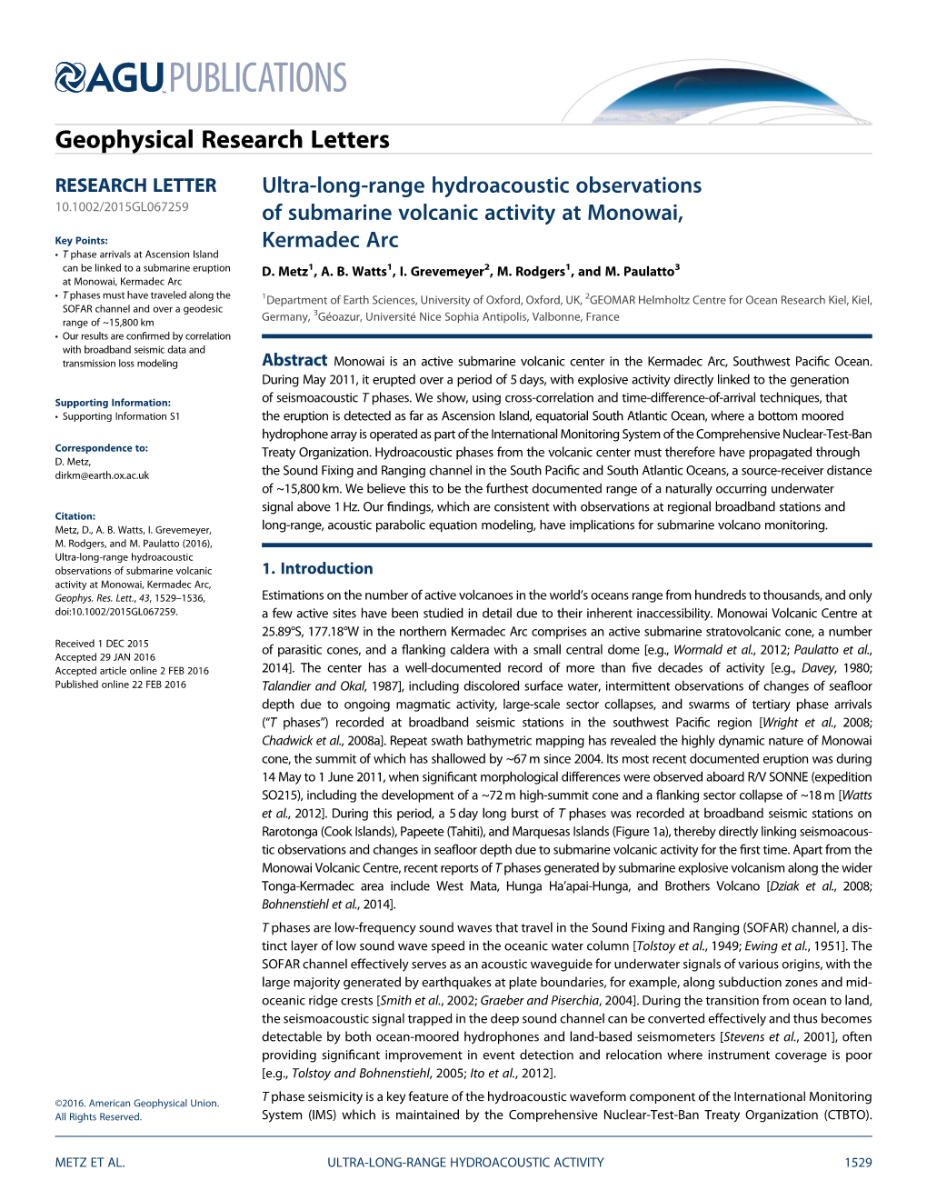 Ultra-Long-Range Hydroacoustic Observations of Submarine Volcanic 1