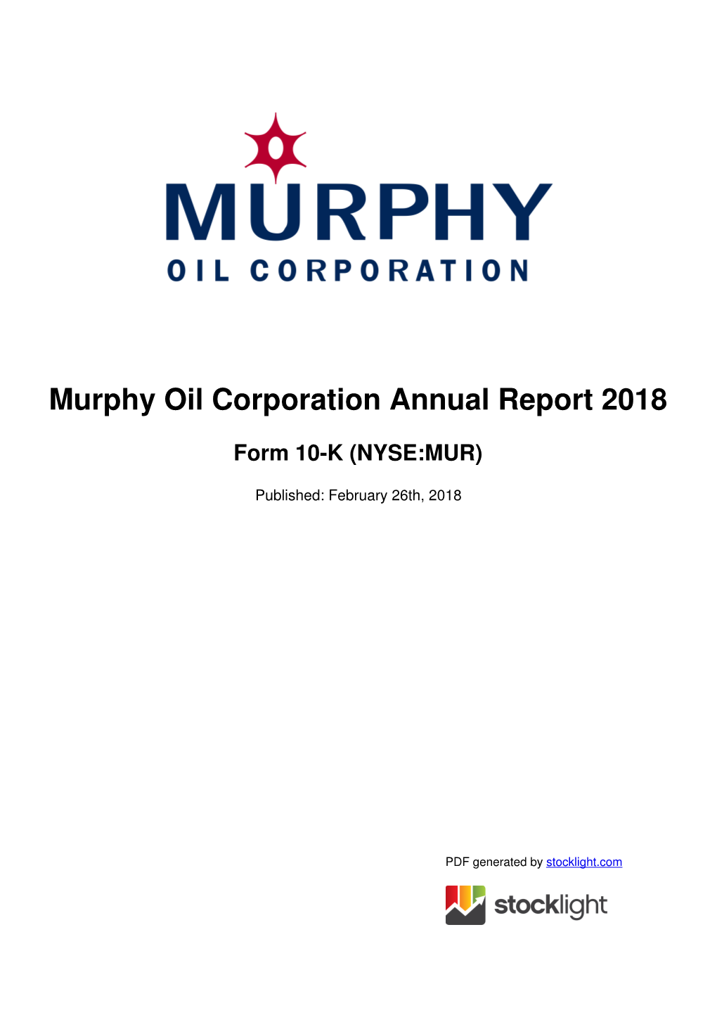 Murphy Oil Corporation Annual Report 2018
