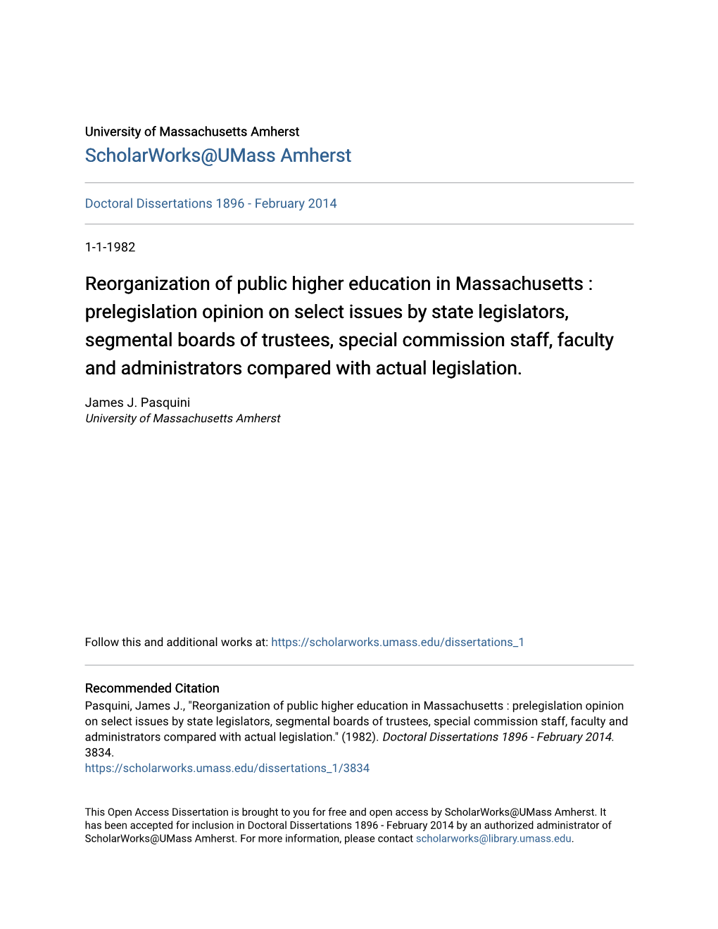 Reorganization of Public Higher Education in Massachusetts