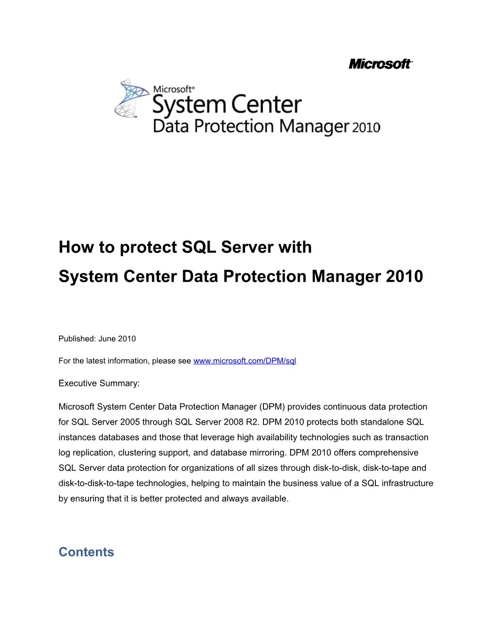 How to Protect SQL Server with DPM 2010