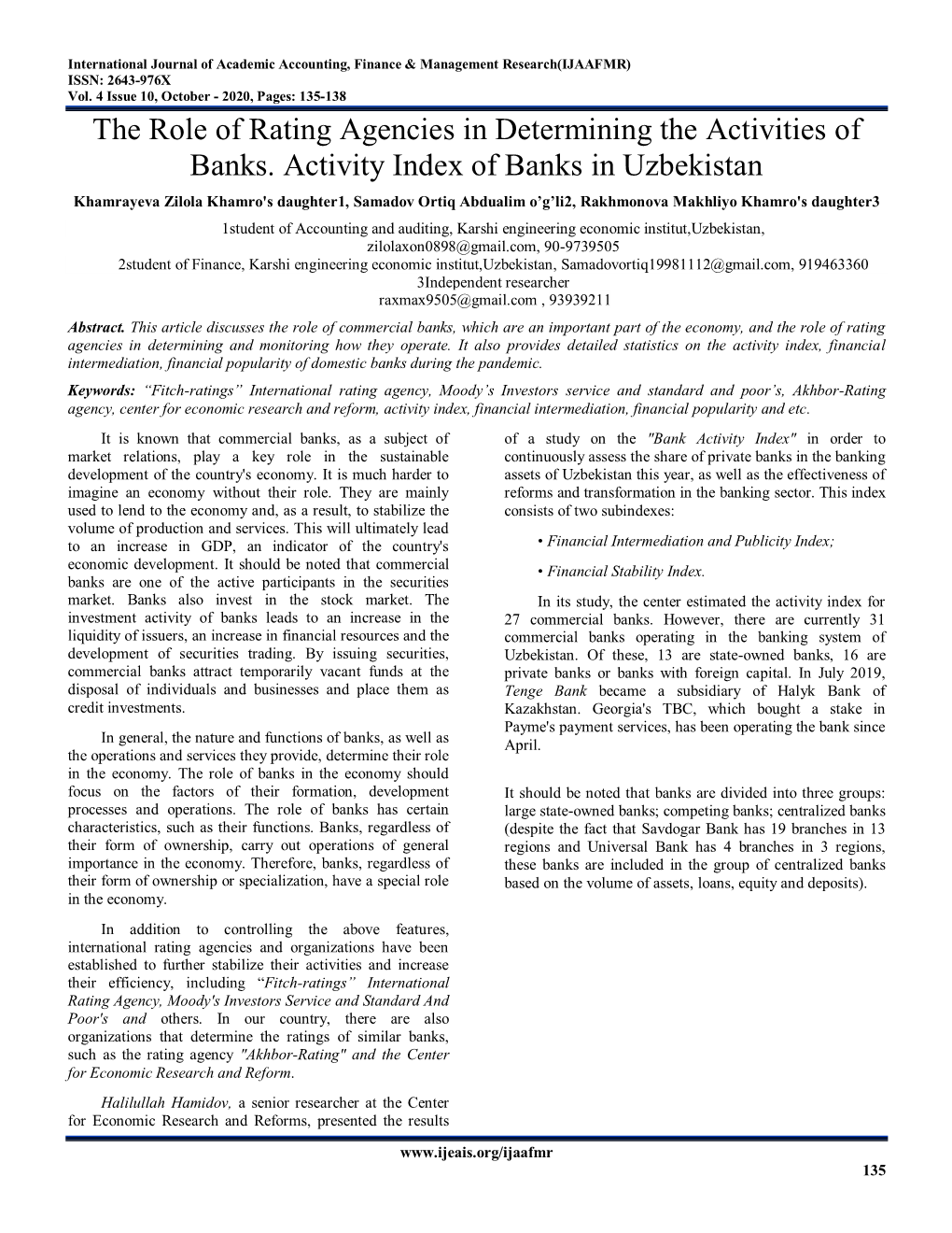 The Role of Rating Agencies in Determining the Activities of Banks