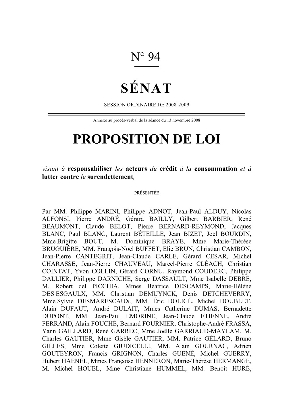 Sénat Proposition De