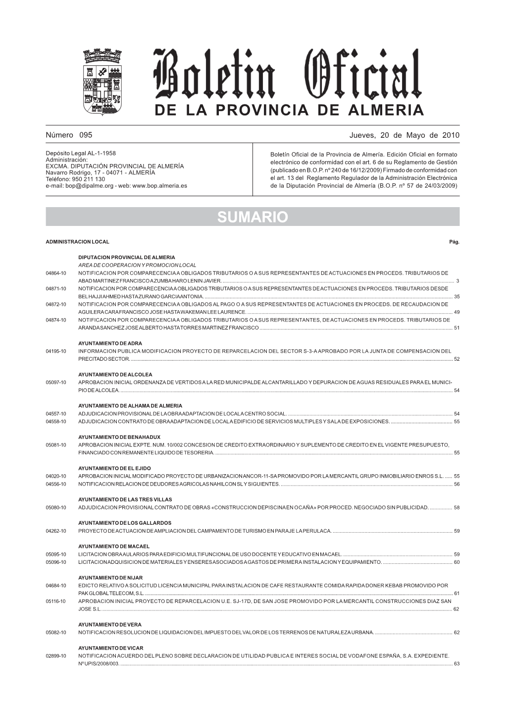 De La Provincia De Almeria Sumario