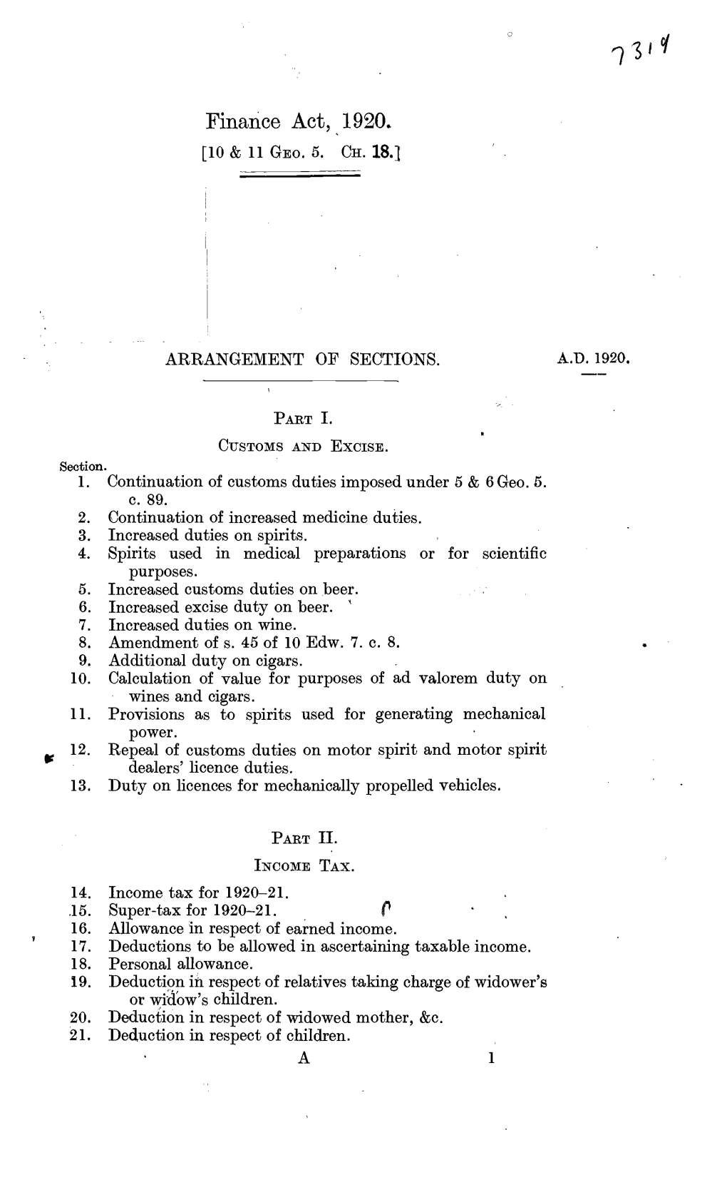 Finance Act, 1920