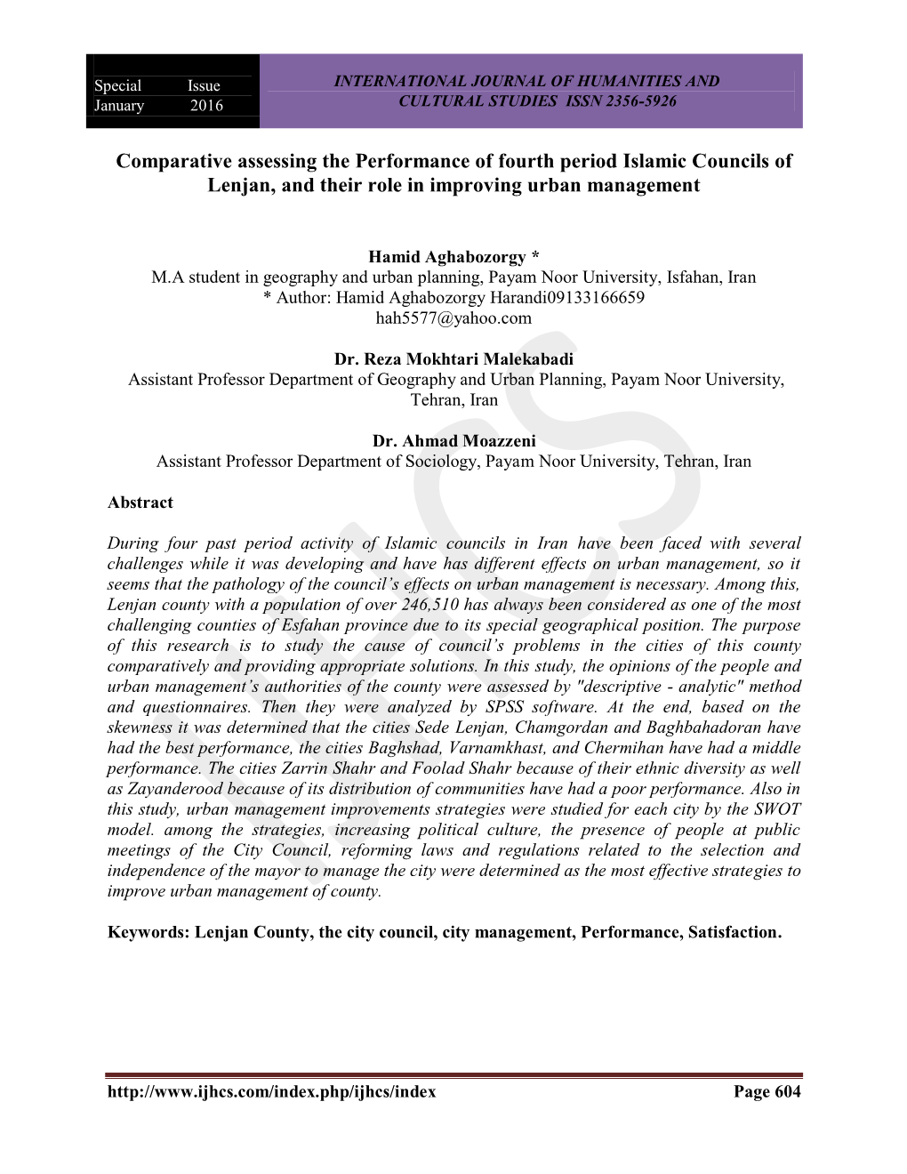 Comparative Assessing the Performance of Fourth Period Islamic Councils of Lenjan, and Their Role in Improving Urban Management
