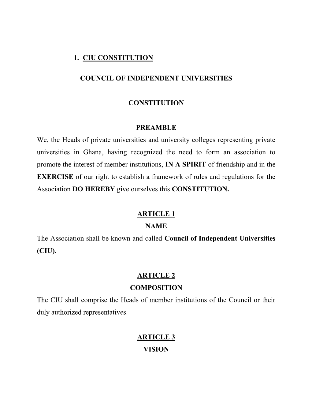 1. Ciu Constitution Council of Independent Universities