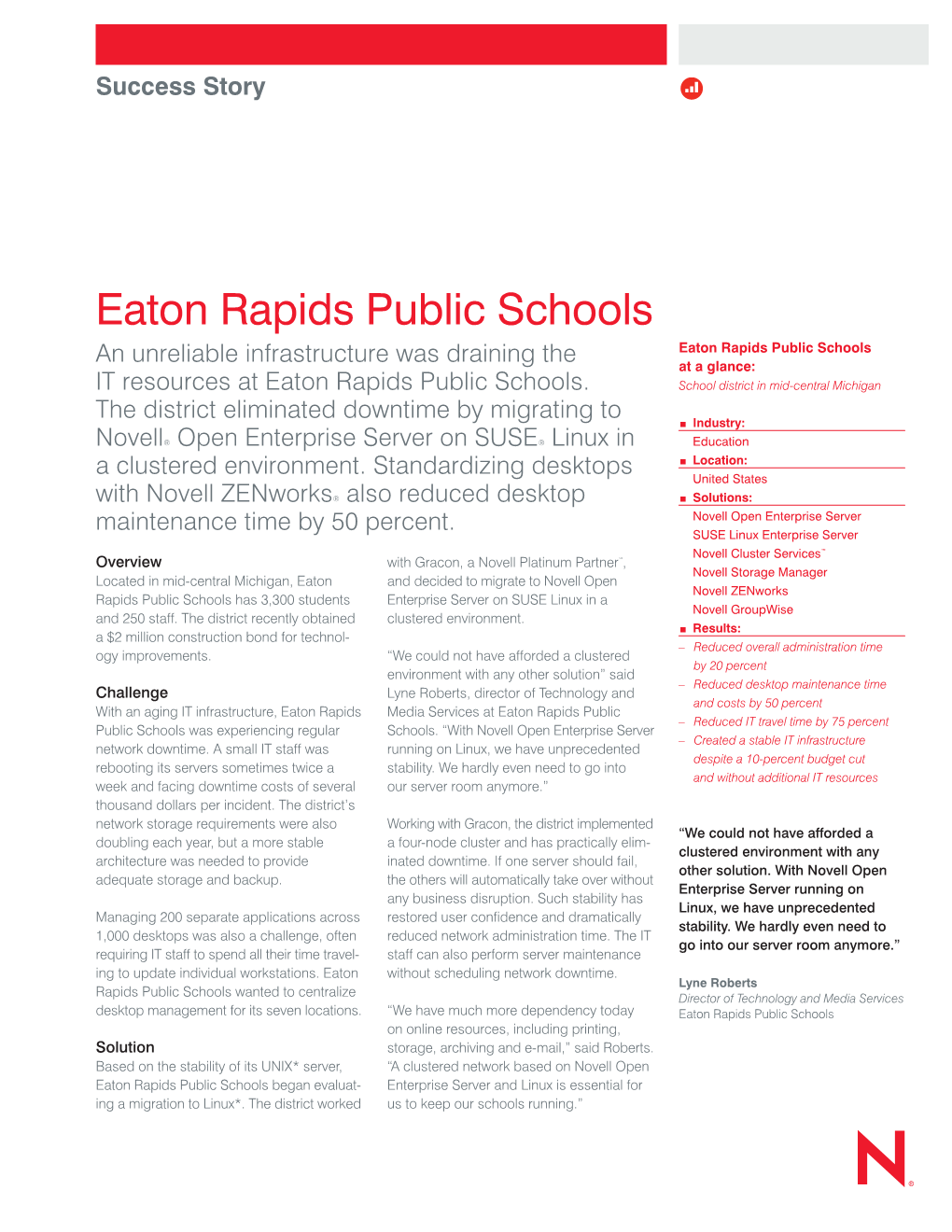 Eaton Rapids Public Schools an Unreliable Infrastructure Was Draining the Eaton Rapids Public Schools at a Glance: IT Resources at Eaton Rapids Public Schools