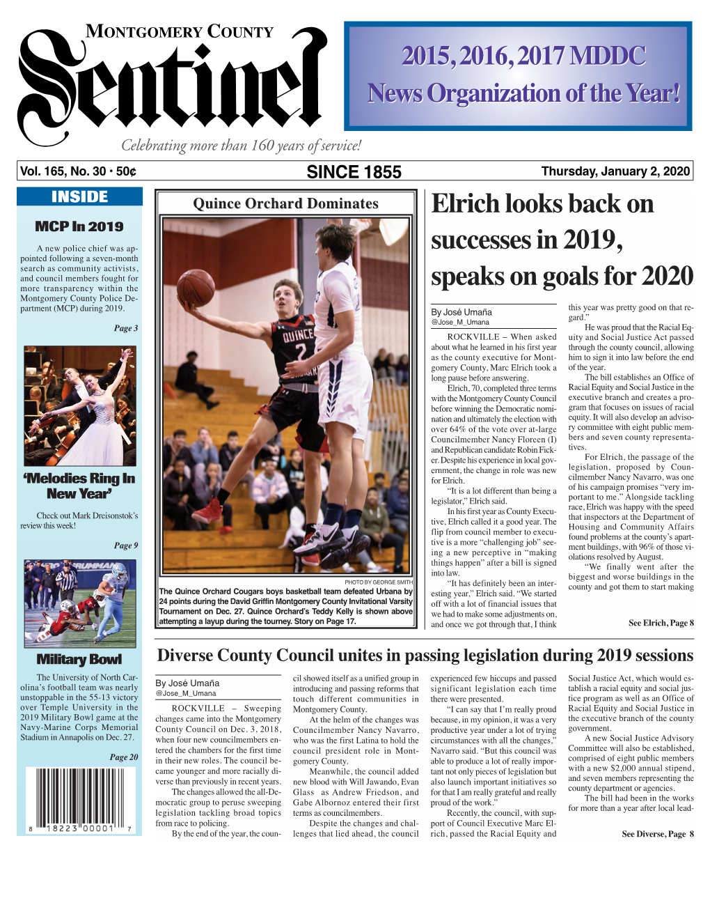 THE MONTGOMERY COUNTY SENTINEL JANUARY 2, 2020 EFLECTIONS R the Montgomery County Sentinel, Published Weekly by Berlyn Inc