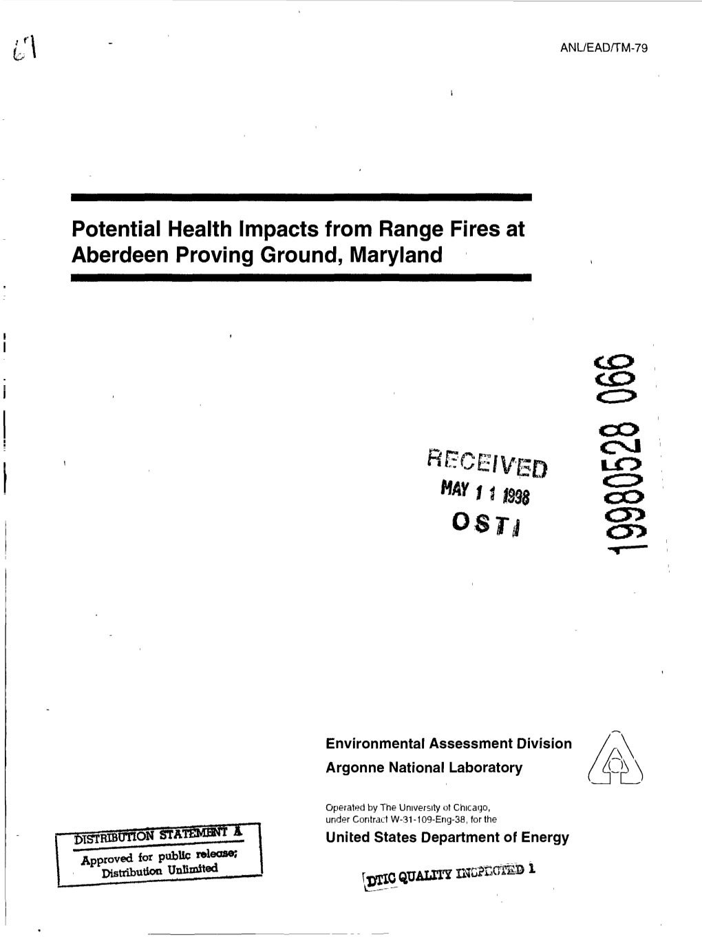 Potential Health Impacts from Range Fires at Aberdeen Proving Ground, Maryland