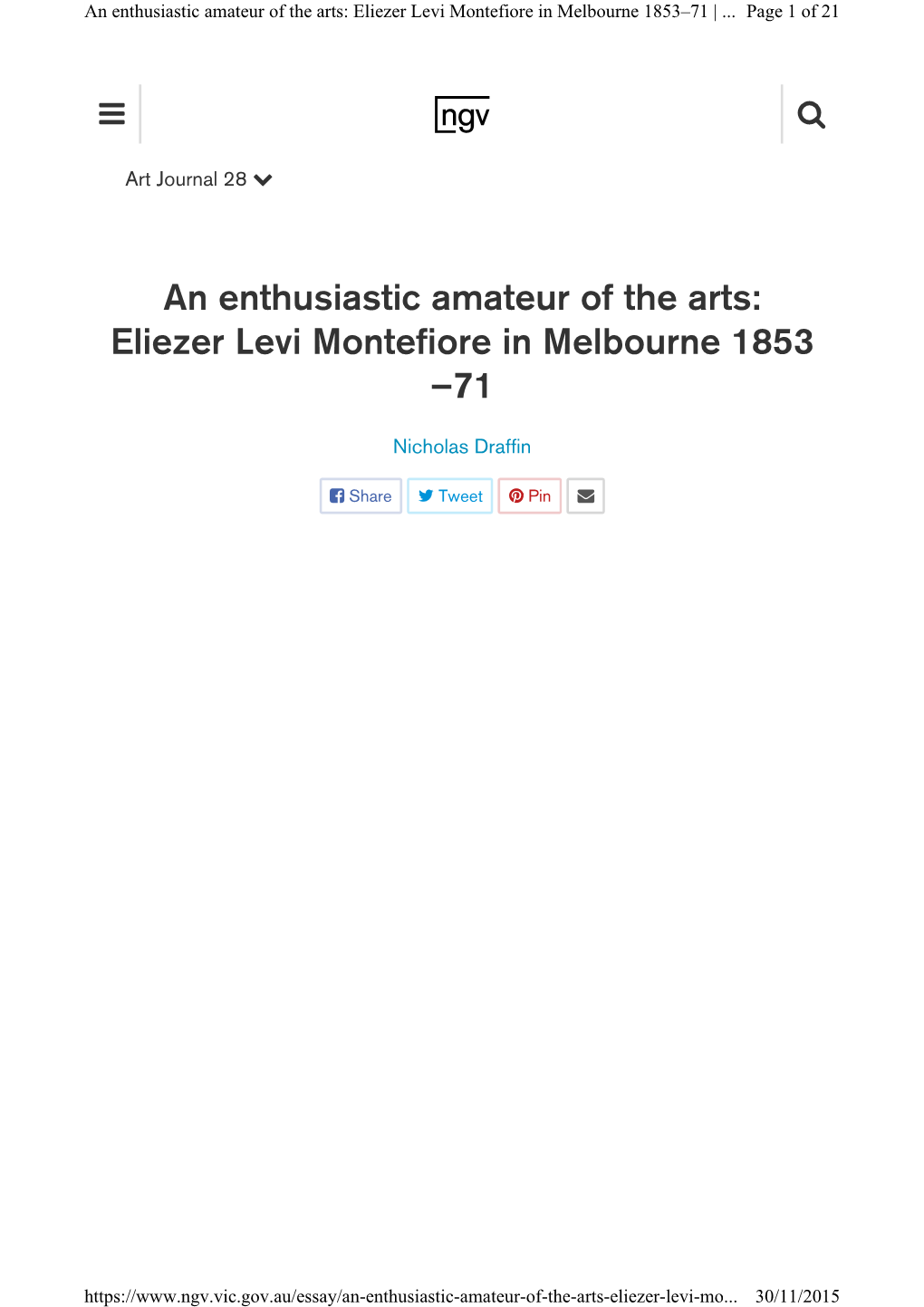 An Enthusiastic Amateur of the Arts: Eliezer Levi Montefiore in Melbourne 1853 –71 |