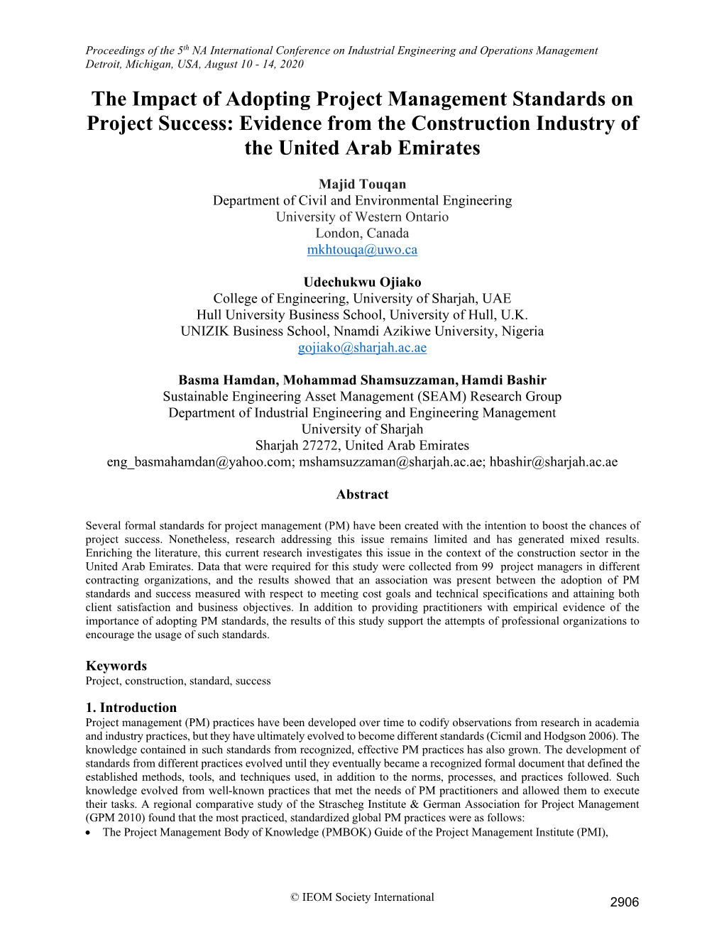 ID 588 the Impact of Adopting Project Management Standards on Project Success