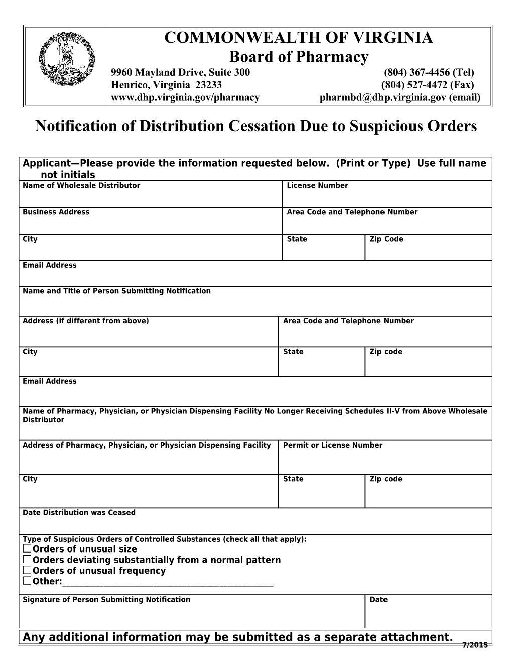 Notification of Distribution Cessation Due to Suspicious Orders