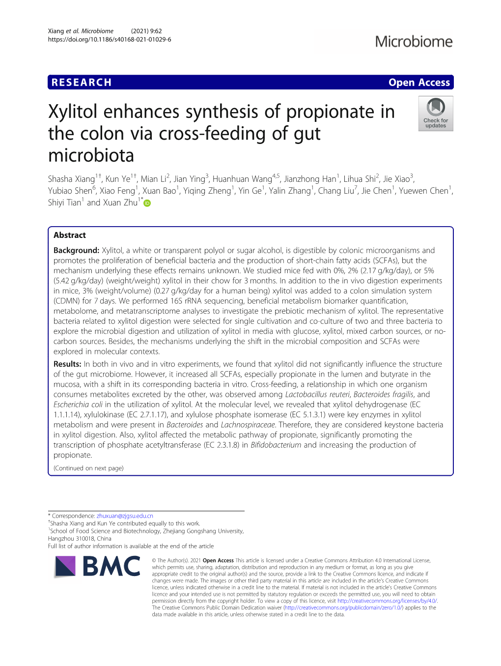 Xylitol Enhances Synthesis of Propionate in the Colon Via Cross-Feeding of Gut Microbiota