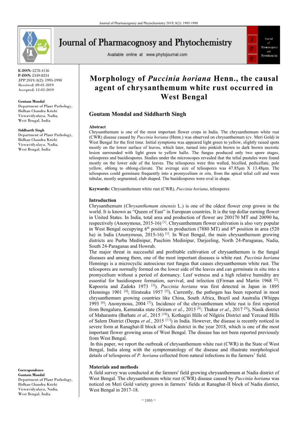 Morphology of Puccinia Horiana Henn., the Causal Agent Of