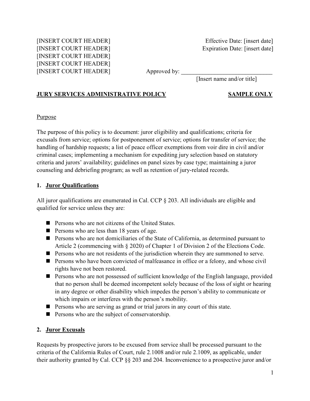 Sample Jury Services Policy