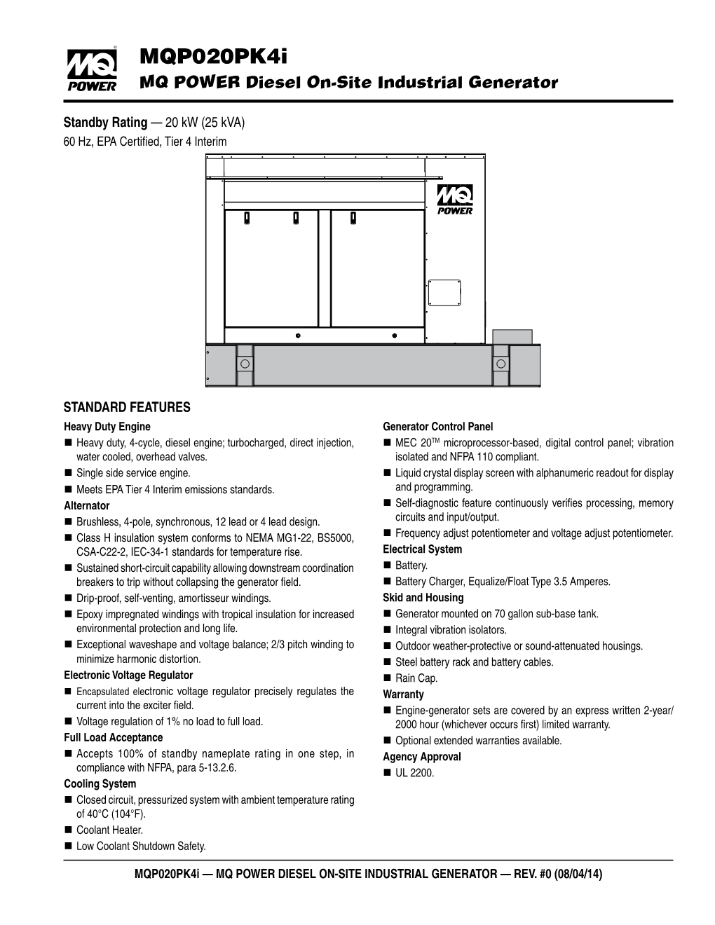 Mqp020pk4i MQ POWER Diesel On-Site Industrial Generator