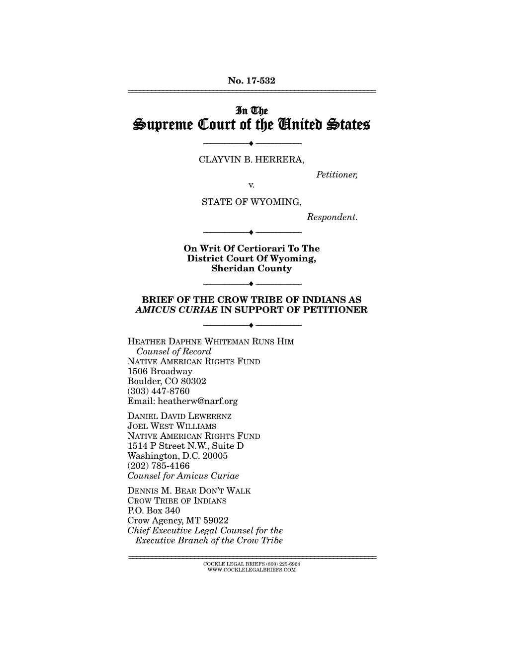 Crow Tribe of Indians As Amicus Curiae in Support of Petitioner ------