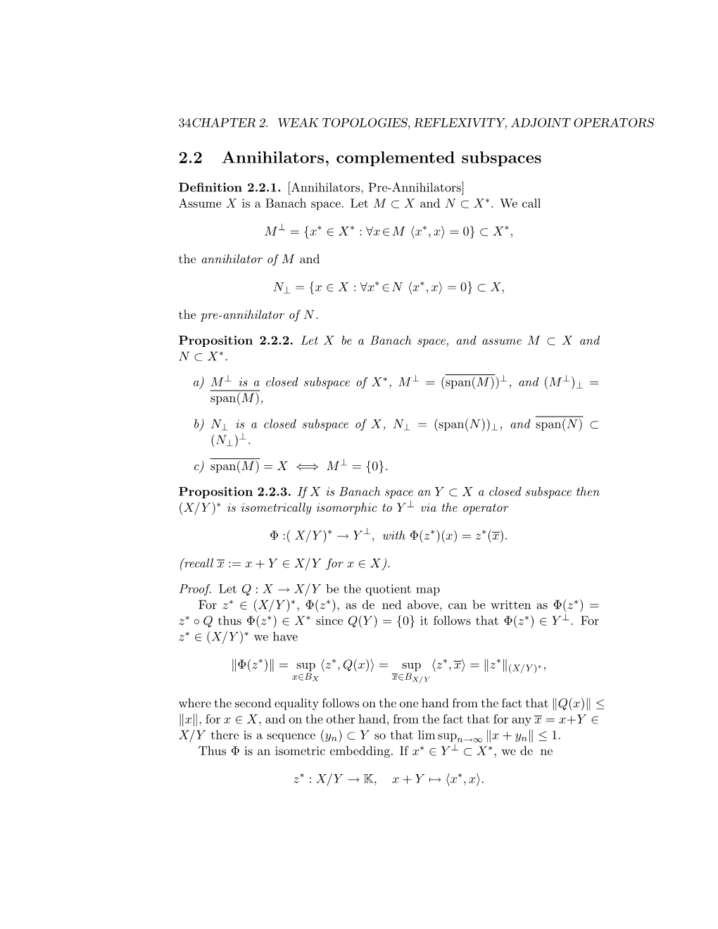 2.2 Annihilators, Complemented Subspaces