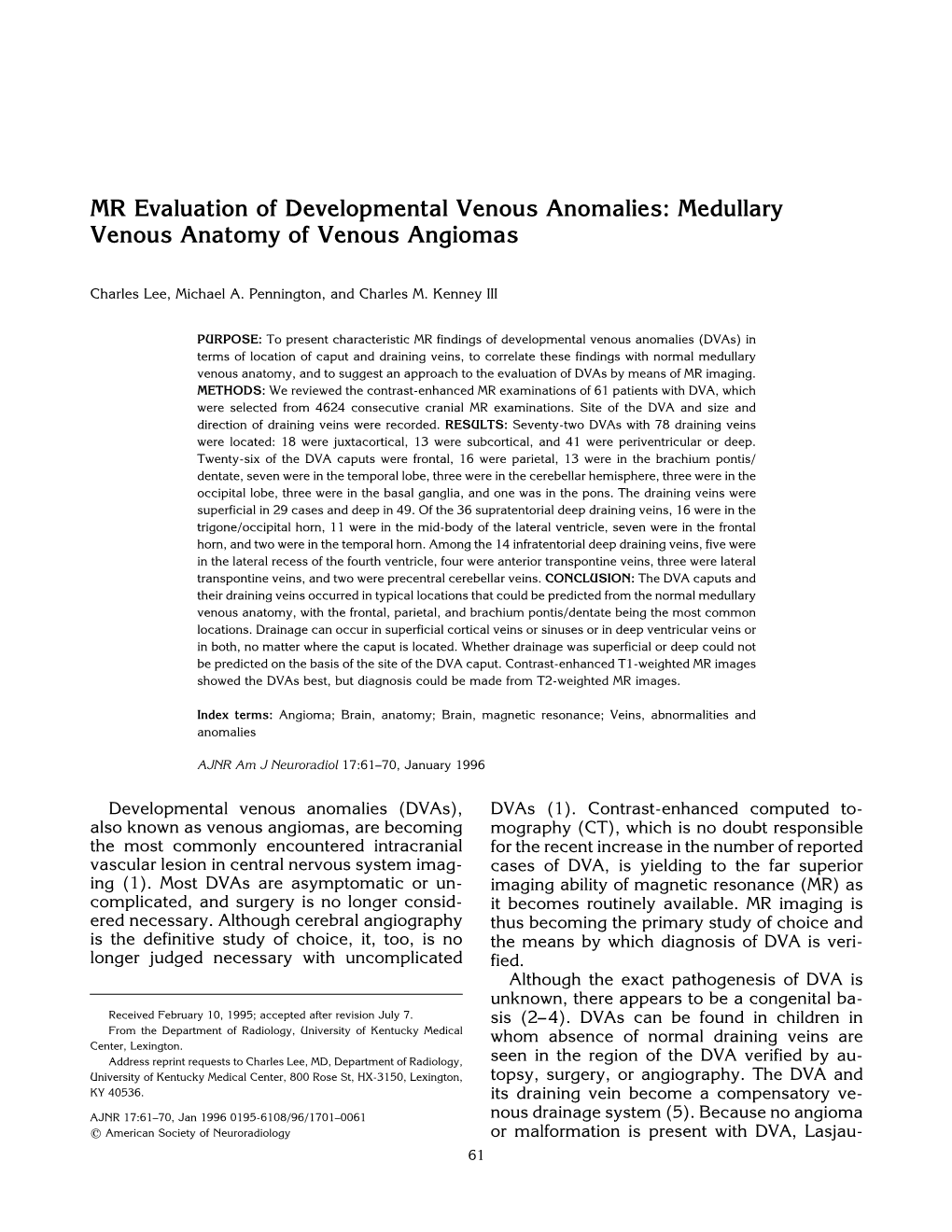 MR Evaluation of Developmental Venous Anomalies: Medullary Venous Anatomy of Venous Angiomas