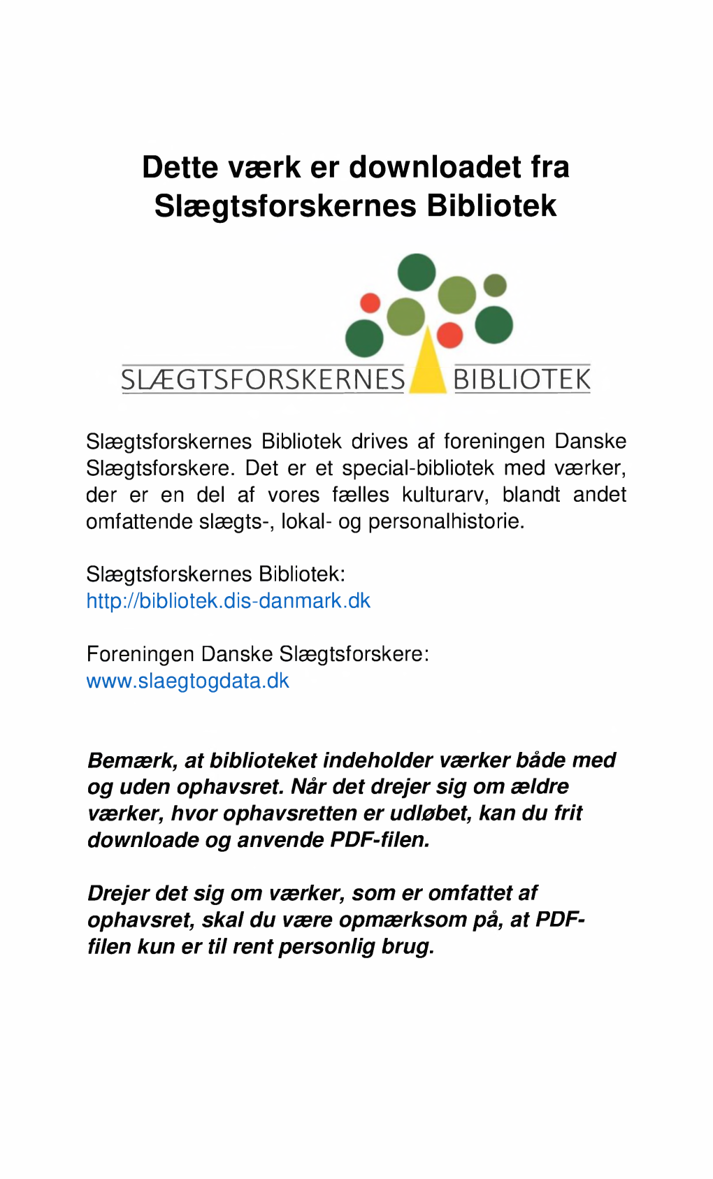 Dette Værk Er Downloadet Fra Slægtsforskernes Bibliotek