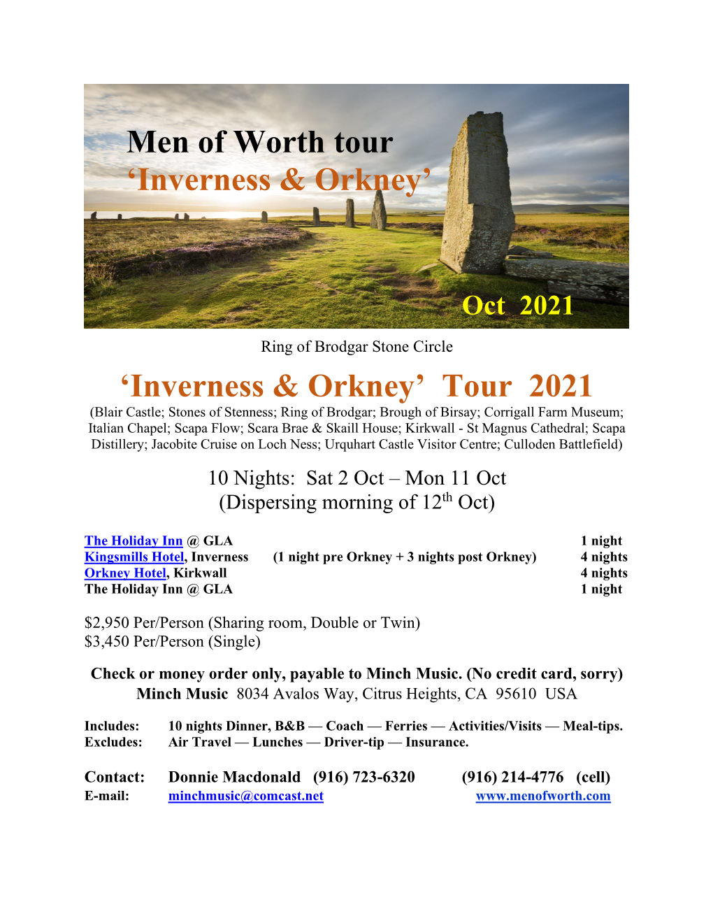 Men of Worth Tour 'Inverness & Orkney' 'Inverness & Orkney' Tour 2021