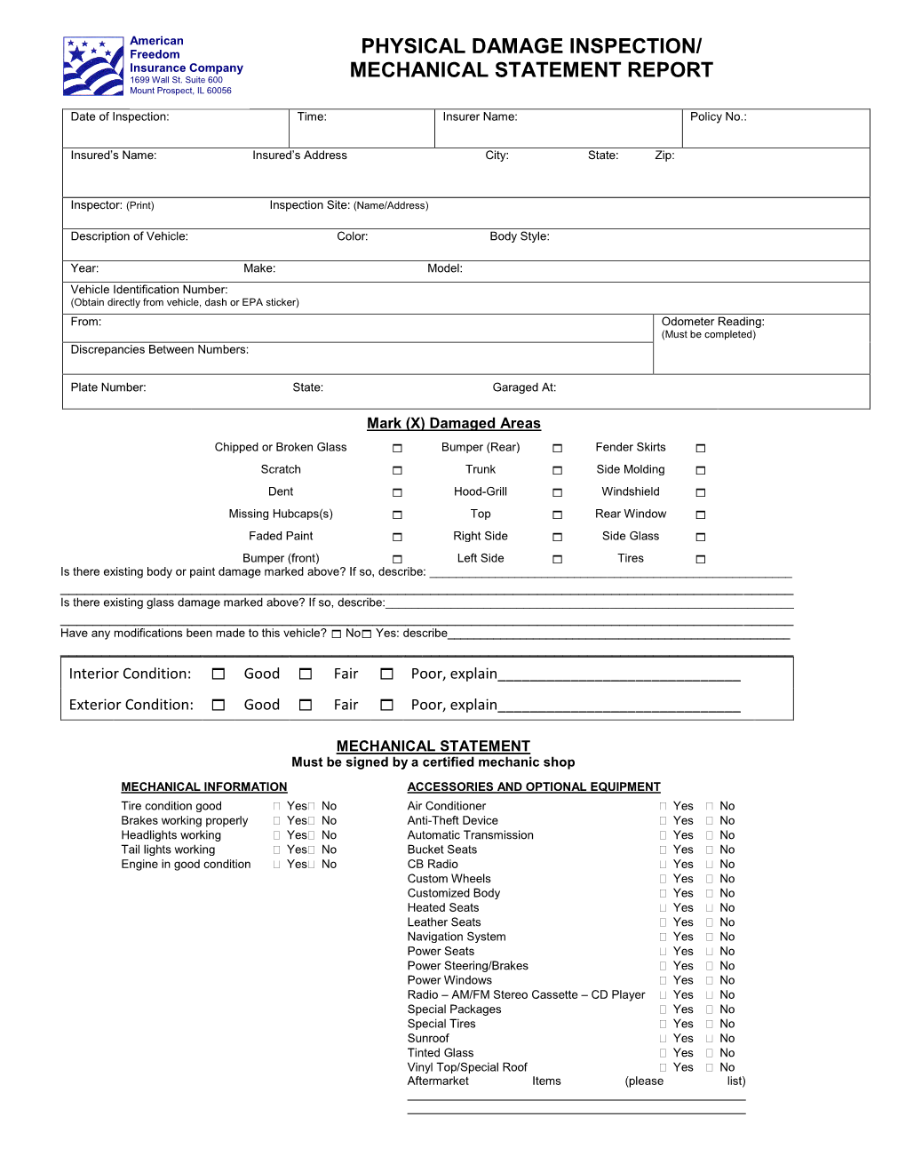 Vehicle Inspection Form