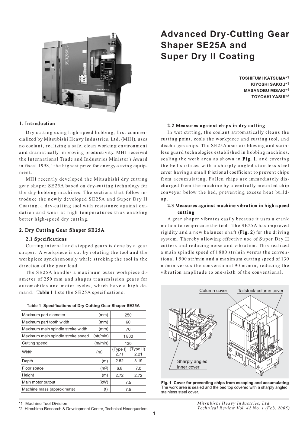 Advanced Dry-Cutting Gear Shaper SE25A and Super Dry II Coating