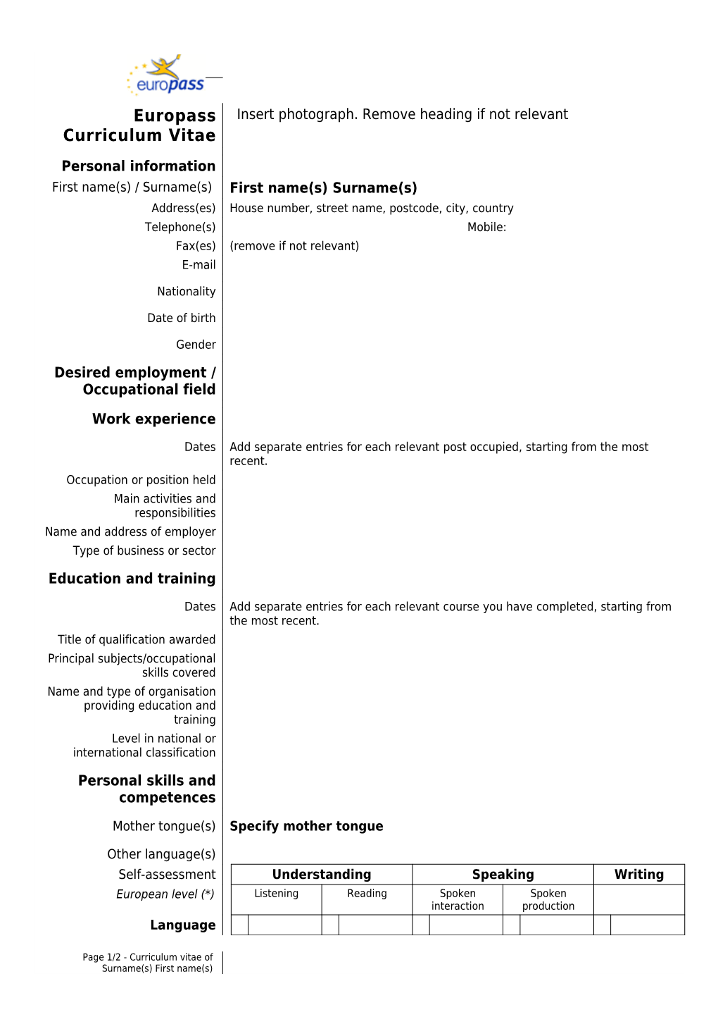 Europass Curriculum Vitae