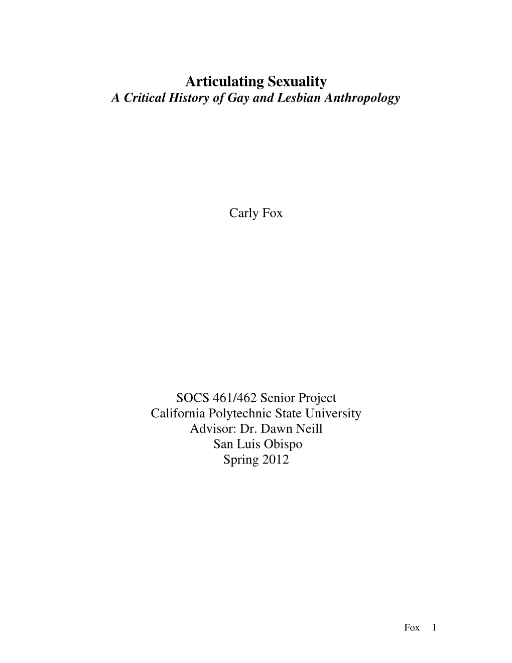 A Critical History of Gay and Lesbian Anthropology