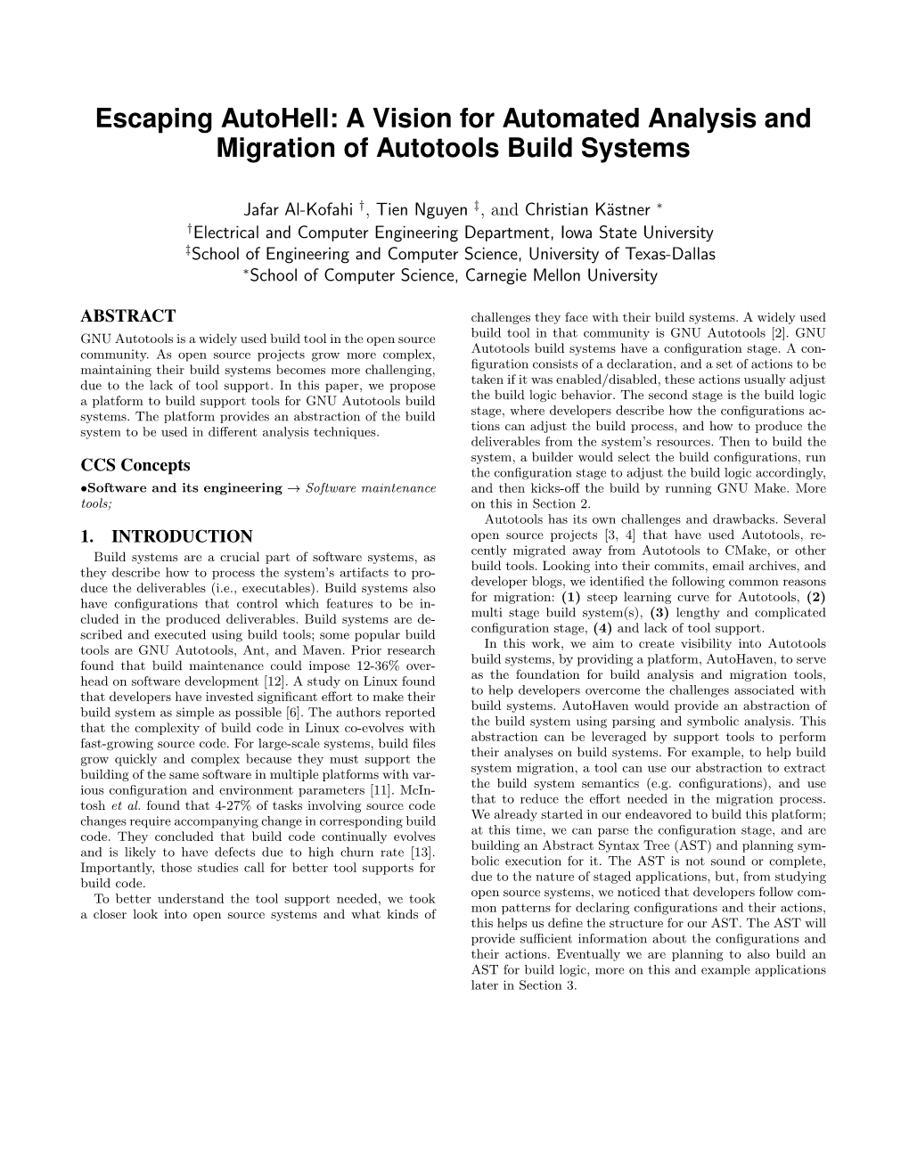 A Vision for Automated Analysis and Migration of Autotools Build Systems