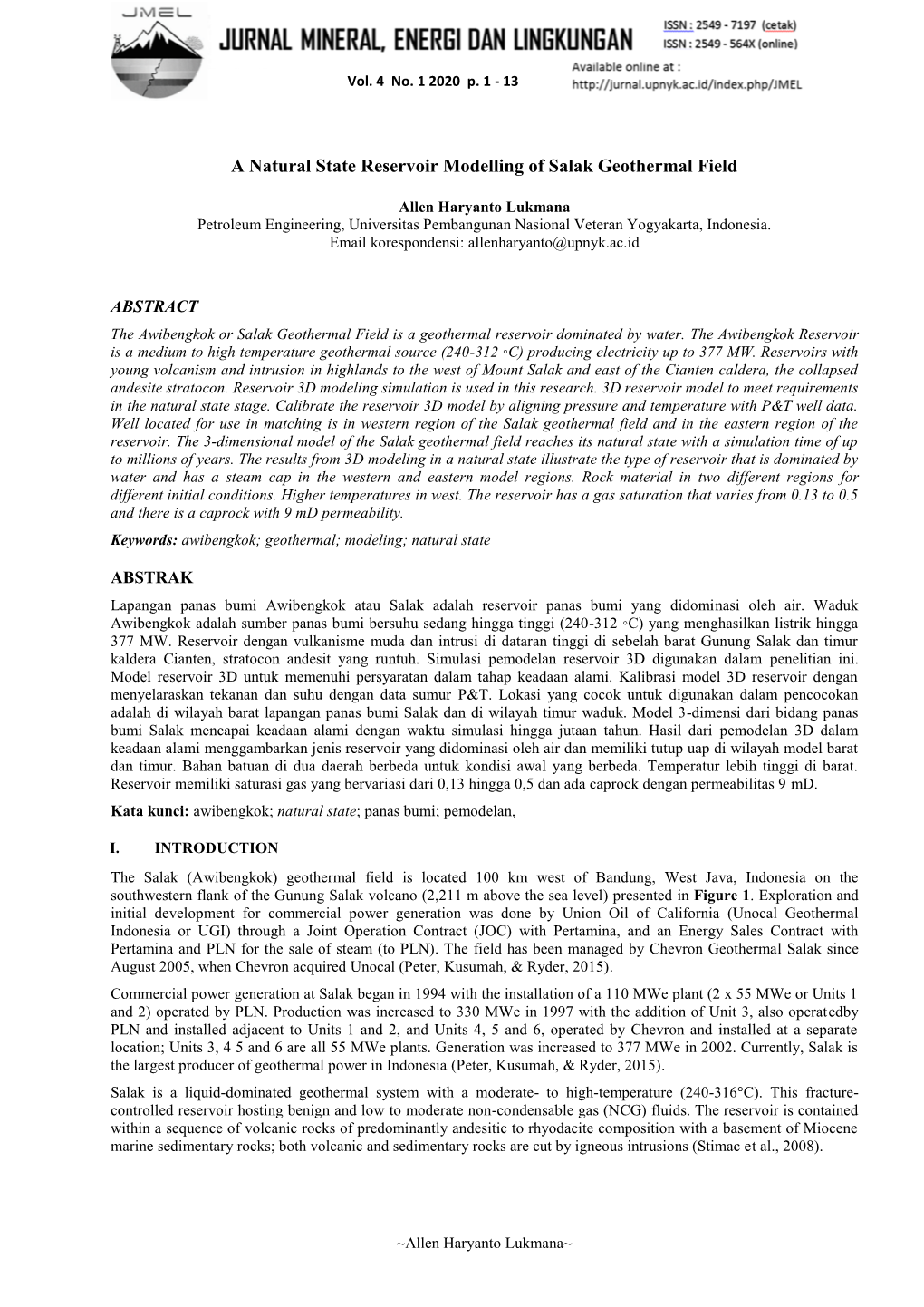 A Natural State Reservoir Modelling of Salak Geothermal Field