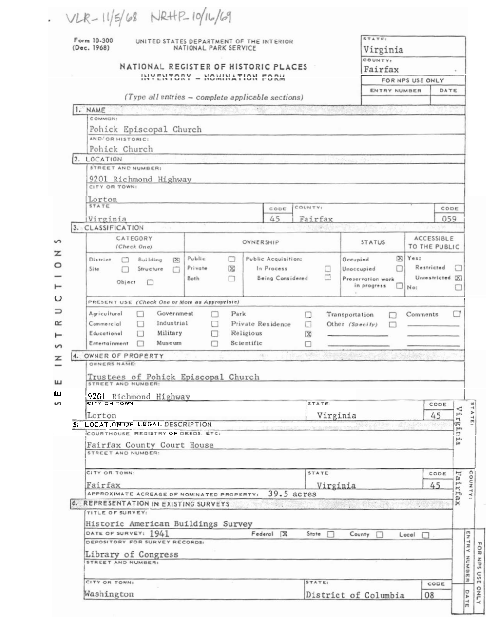 NOMINATION FORM Fairfax for NPS USE ONLY ENTRV NUMBER DATE (Confinuation Sheet) I (Numb