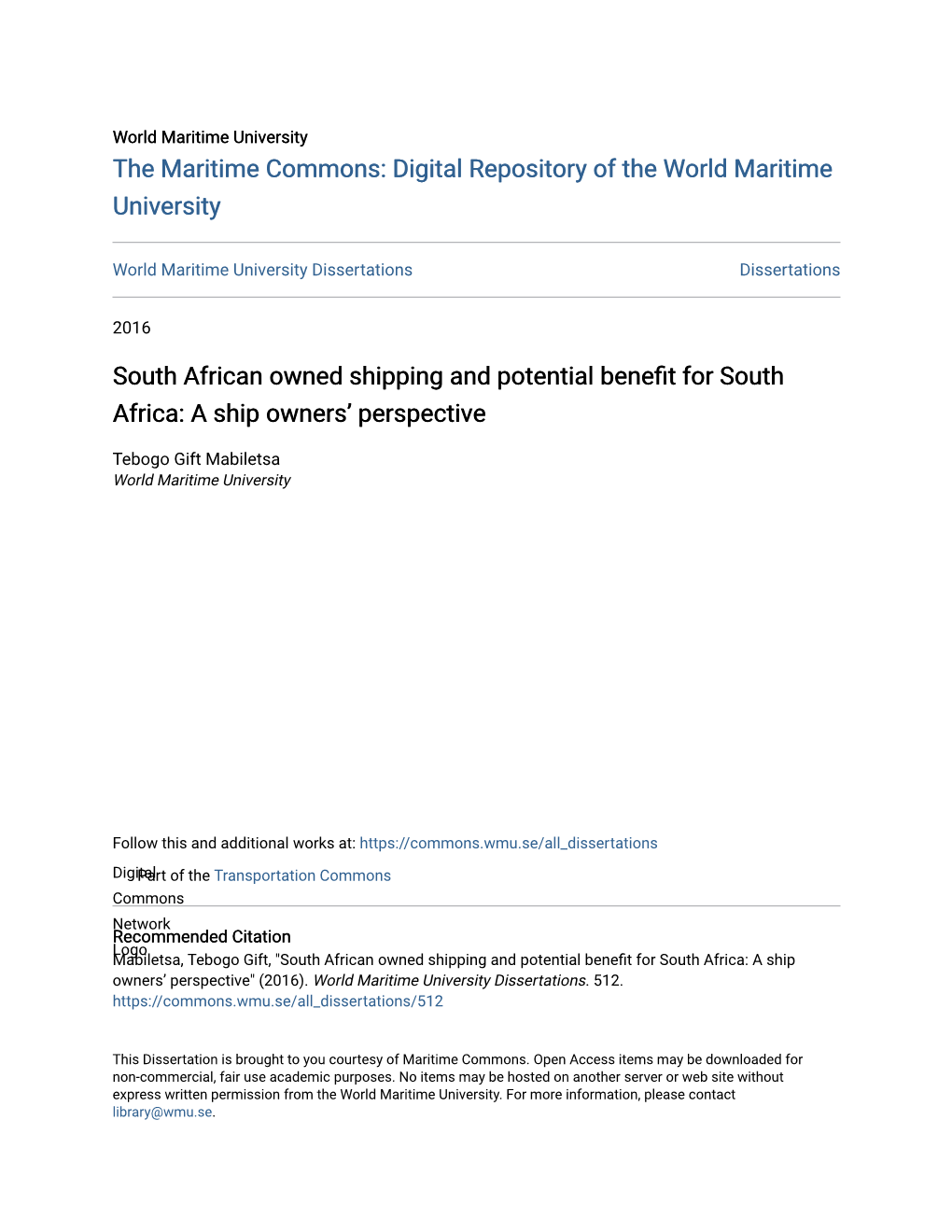South African Owned Shipping and Potential Benefit for South Africa: a Ship Owners’ Perspective