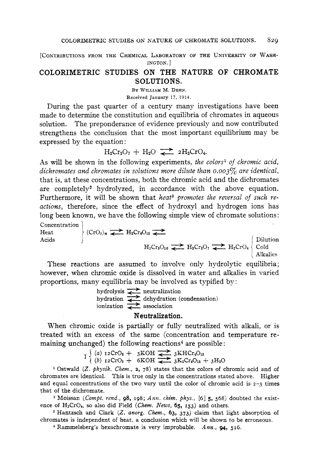 Colorimetric Studies on the Nature of Chromate Solutions